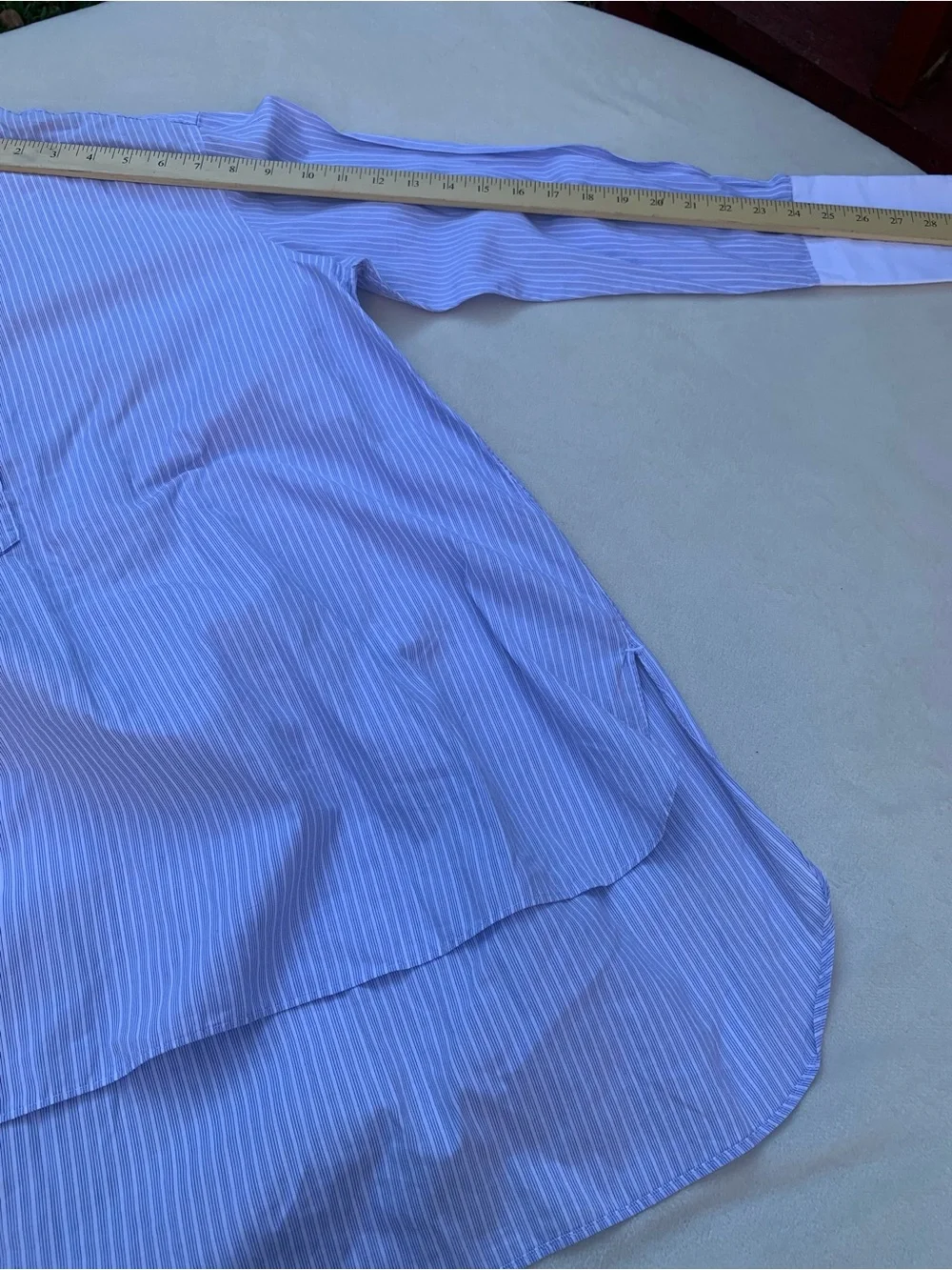 ANN MASHBURN Light Blue Pinstripe Grandad-Collar Shirt with White Accents